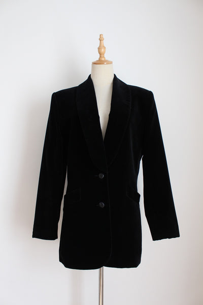 VINTAGE VELVET LONG LINE BLAZER BLACK - SIZE 10