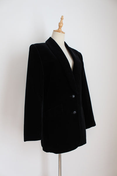VINTAGE VELVET LONG LINE BLAZER BLACK - SIZE 10