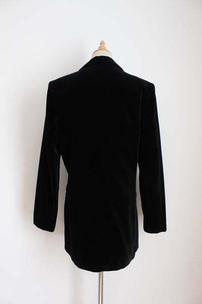 VINTAGE VELVET LONG LINE BLAZER BLACK - SIZE 10
