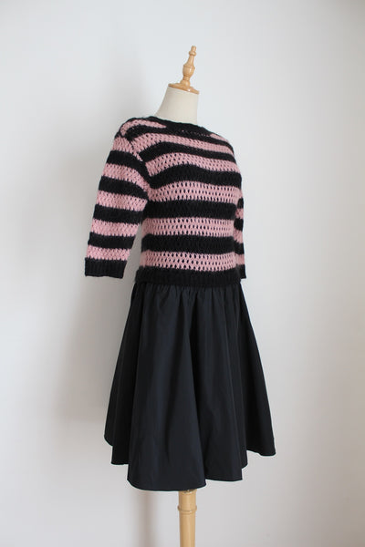RED VALENTINO STRIPE WOOL JERSEY DRESS - SIZE 10