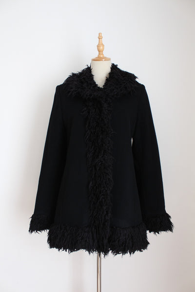 VINTAGE WOOL CASHMERE FAUX FUR COAT - SIZE 8