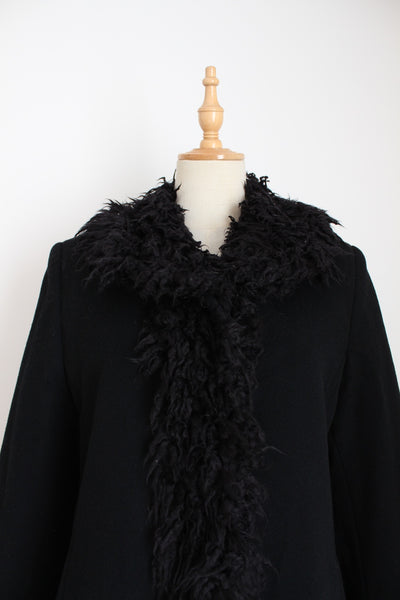 VINTAGE WOOL CASHMERE FAUX FUR COAT - SIZE 8