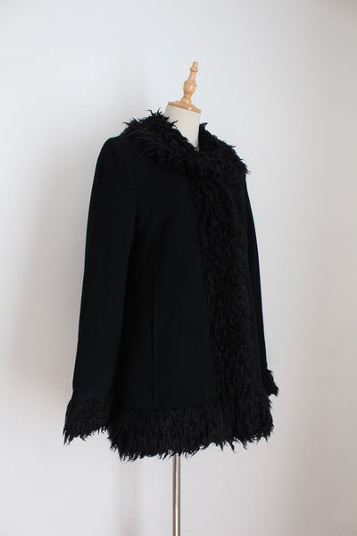 VINTAGE WOOL CASHMERE FAUX FUR COAT - SIZE 8