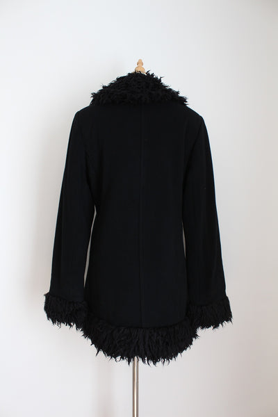 VINTAGE WOOL CASHMERE FAUX FUR COAT - SIZE 8