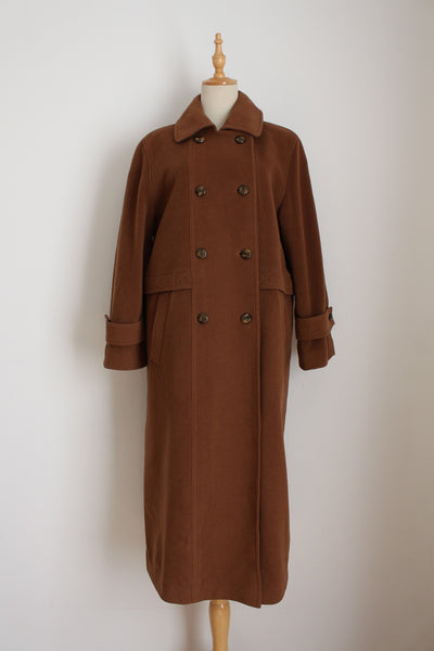 VINTAGE WOOL CASHMERE COAT BROWN - SIZE 12