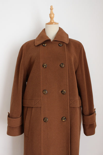 VINTAGE WOOL CASHMERE COAT BROWN - SIZE 12