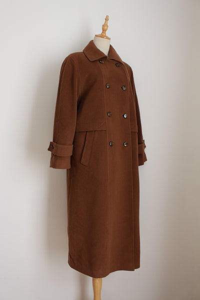 VINTAGE WOOL CASHMERE COAT BROWN - SIZE 12
