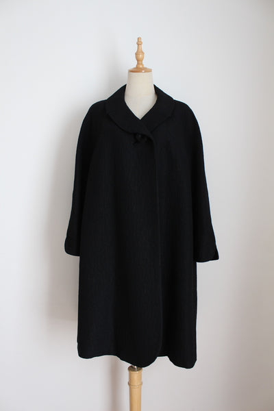 100% WOOL VINTAGE JACQUARD COAT BLACK - SIZE 16
