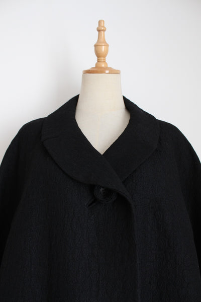 100% WOOL VINTAGE JACQUARD COAT BLACK - SIZE 16