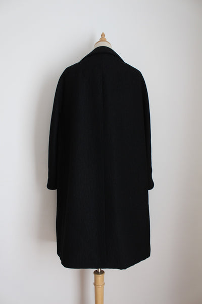 100% WOOL VINTAGE JACQUARD COAT BLACK - SIZE 16