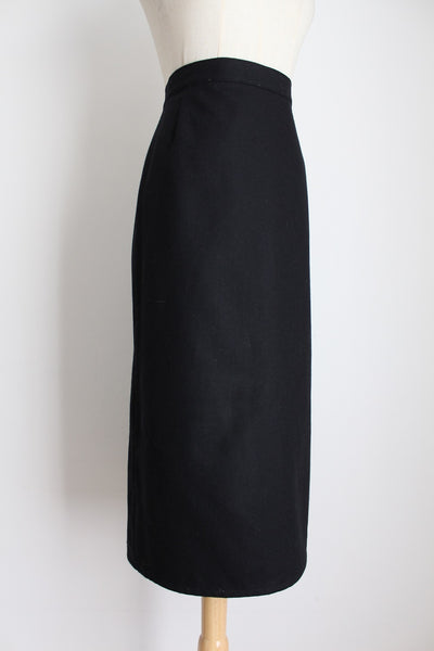 100% WOOL VINTAGE SLIM PENCIL SKIRT BLACK - SIZE 8