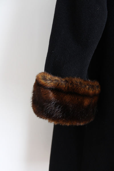 VINTAGE FAUX FUR WOOL COAT BLACK - SIZE 16