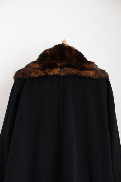 VINTAGE FAUX FUR WOOL COAT BLACK - SIZE 16
