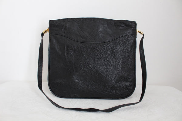 GENUINE OSTRICH SKIN SHOULDER BAG BLACK