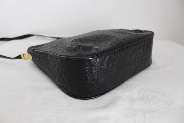 GENUINE OSTRICH SKIN SHOULDER BAG BLACK