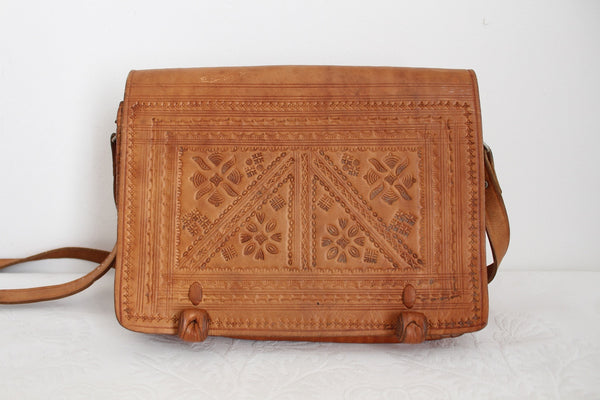 GENUINE LEATHER VINTAGE TOOLED SLING BAG