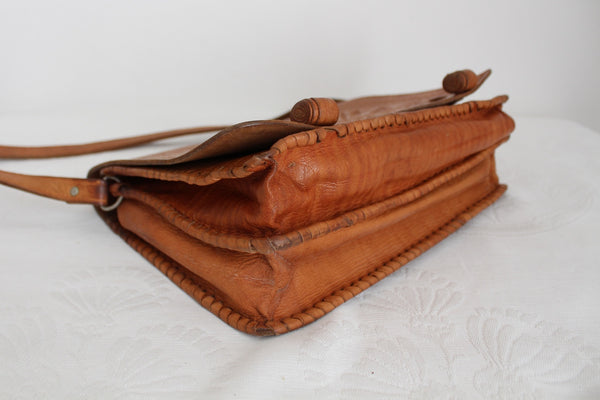 GENUINE LEATHER VINTAGE TOOLED SLING BAG