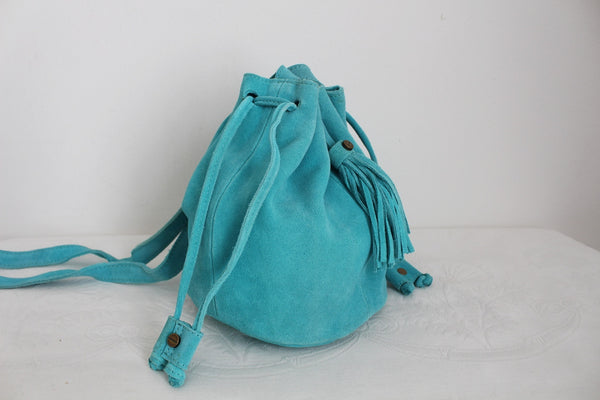 PROMOD GENUINE SUEDE LEATHER BAG TURQUOISE