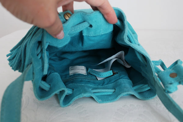 PROMOD GENUINE SUEDE LEATHER BAG TURQUOISE