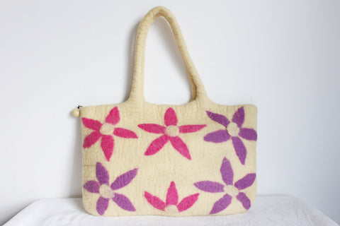 100% WOOL FELT FLORAL TOTE BAG NEPAL