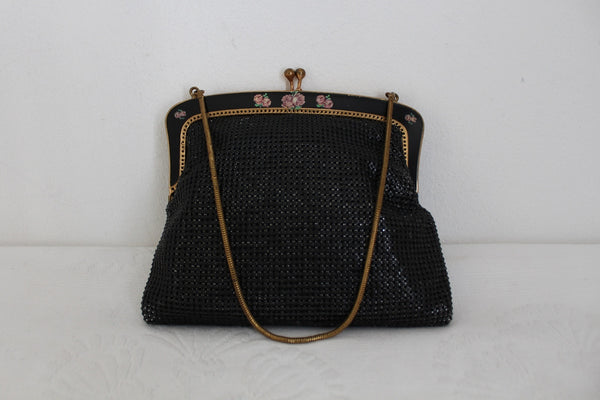 VINTAGE CHAINMAIL MESH EVENING BAG BLACK