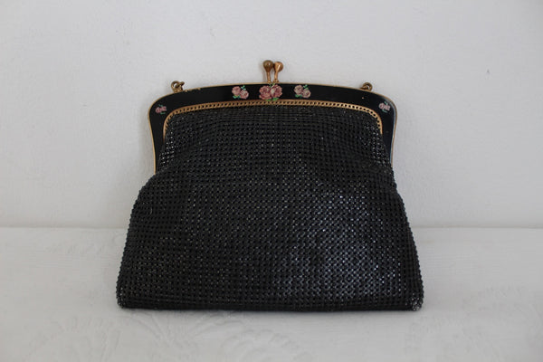 VINTAGE CHAINMAIL MESH EVENING BAG BLACK