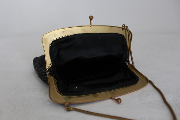 VINTAGE CHAINMAIL MESH EVENING BAG BLACK