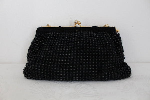 VINTAGE BEADED WOOL BAG BLACK