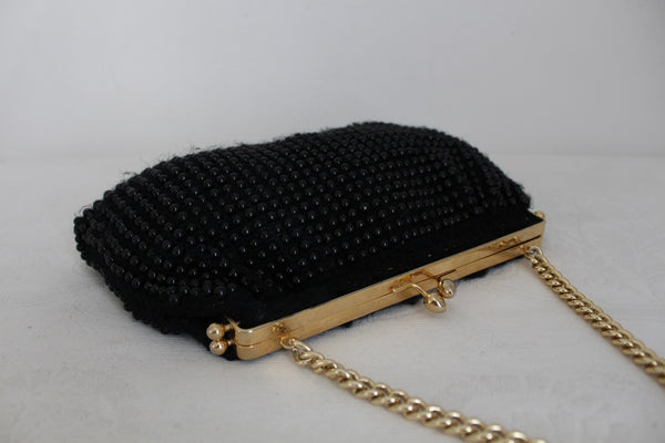 VINTAGE BEADED WOOL BAG BLACK