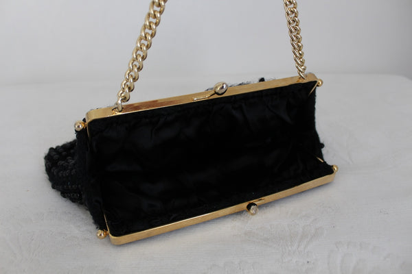 VINTAGE BEADED WOOL BAG BLACK