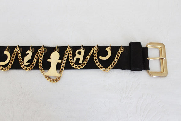 CRISCA CHAIN LEATHER BELT BLACK