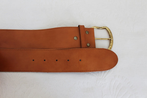 VINTAGE GENUINE LEATHER BRASS WIDE BELT