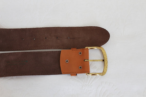 VINTAGE GENUINE LEATHER BRASS WIDE BELT
