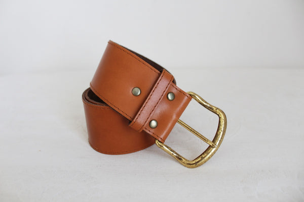 VINTAGE GENUINE LEATHER BRASS WIDE BELT