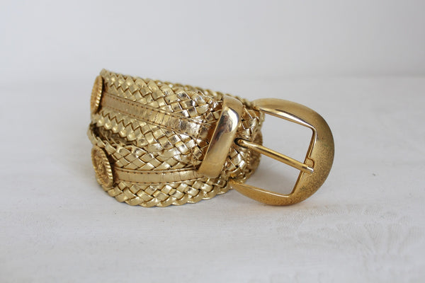 VINTAGE WOVEN WIDE BELT GOLD