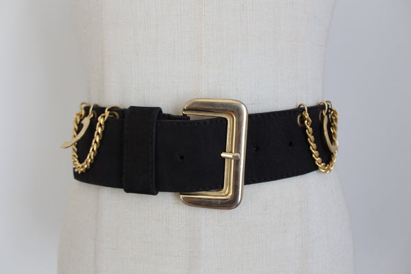 CRISCA CHAIN LEATHER BELT BLACK