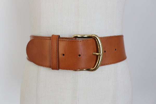 VINTAGE GENUINE LEATHER BRASS WIDE BELT