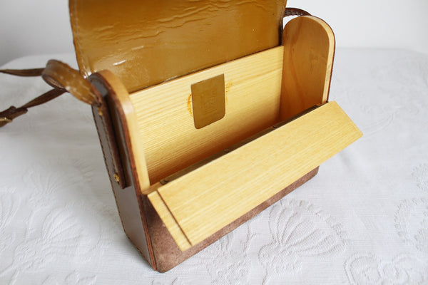 VINTAGE GENUINE LEATHER WOODEN BOX SLING BAG