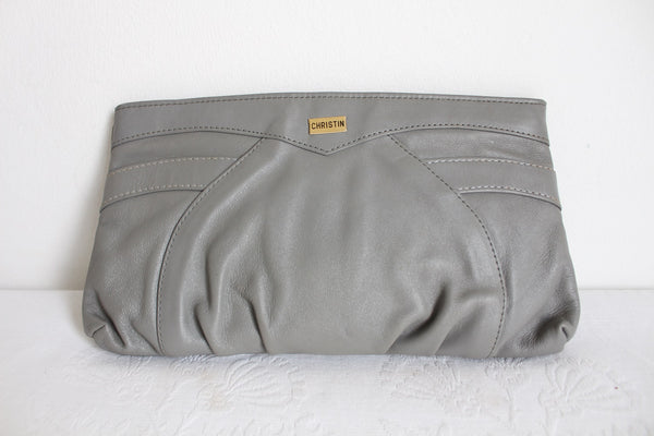 CHRISTIN GENUINE LEATHER VINTAGE CLUTCH GREY