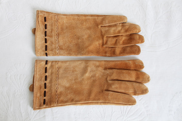 GENUINE SUEDE LEATHER GLOVES TAN - SIZE S-M