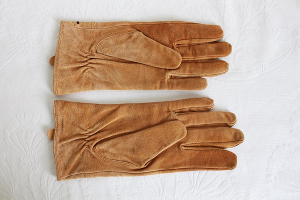GENUINE SUEDE LEATHER GLOVES TAN - SIZE S-M