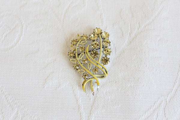 VINTAGE RHINESTONE ENAMEL BROOCH YELLOW