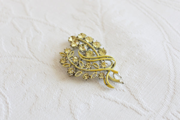 VINTAGE RHINESTONE ENAMEL BROOCH YELLOW