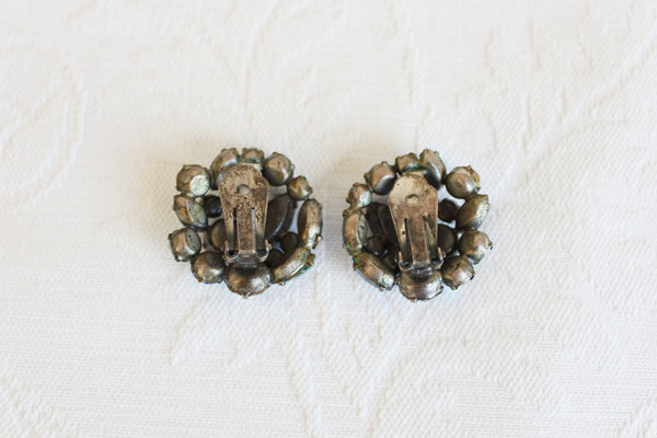 VINTAGE RHINESTONE CLUSTER EARRINGS BLUE