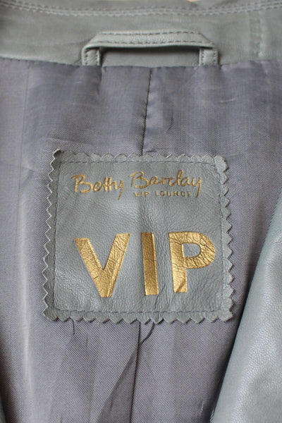 BETTY BARCLAY VIP GENUINE LEATHER JACKET GREY - SIZE 14
