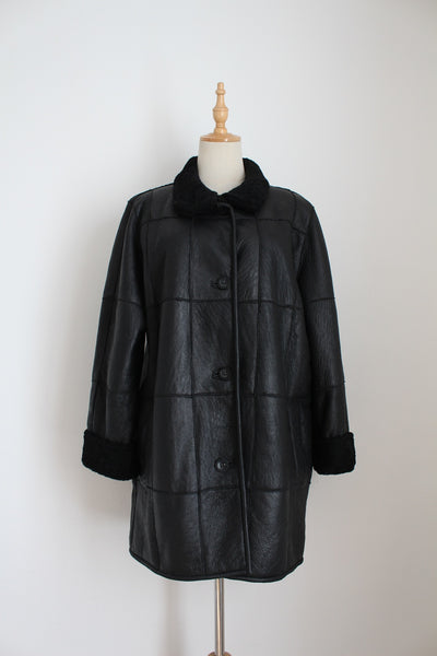 GIL BRET GENUINE SHEEPSKIN VINTAGE COAT BLACK - SIZE 10
