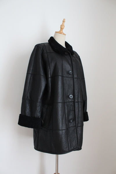 GIL BRET GENUINE SHEEPSKIN VINTAGE COAT BLACK - SIZE 10