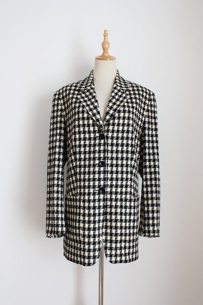 VINTAGE WOOL HOUNDSTOOTH OVERSIZE BLAZER - SIZE 16