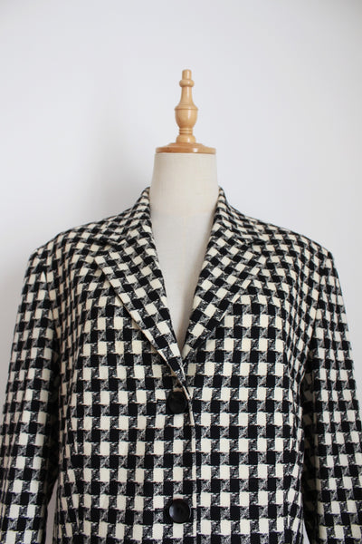 VINTAGE WOOL HOUNDSTOOTH OVERSIZE BLAZER - SIZE 16