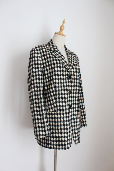 VINTAGE WOOL HOUNDSTOOTH OVERSIZE BLAZER - SIZE 16